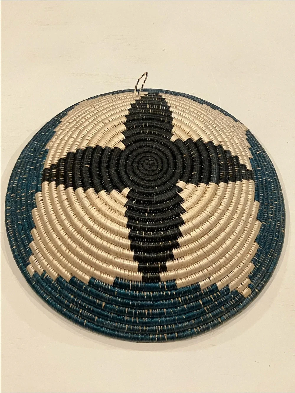 Handwoven Pictorial Wall Basket in Greens  & Cream